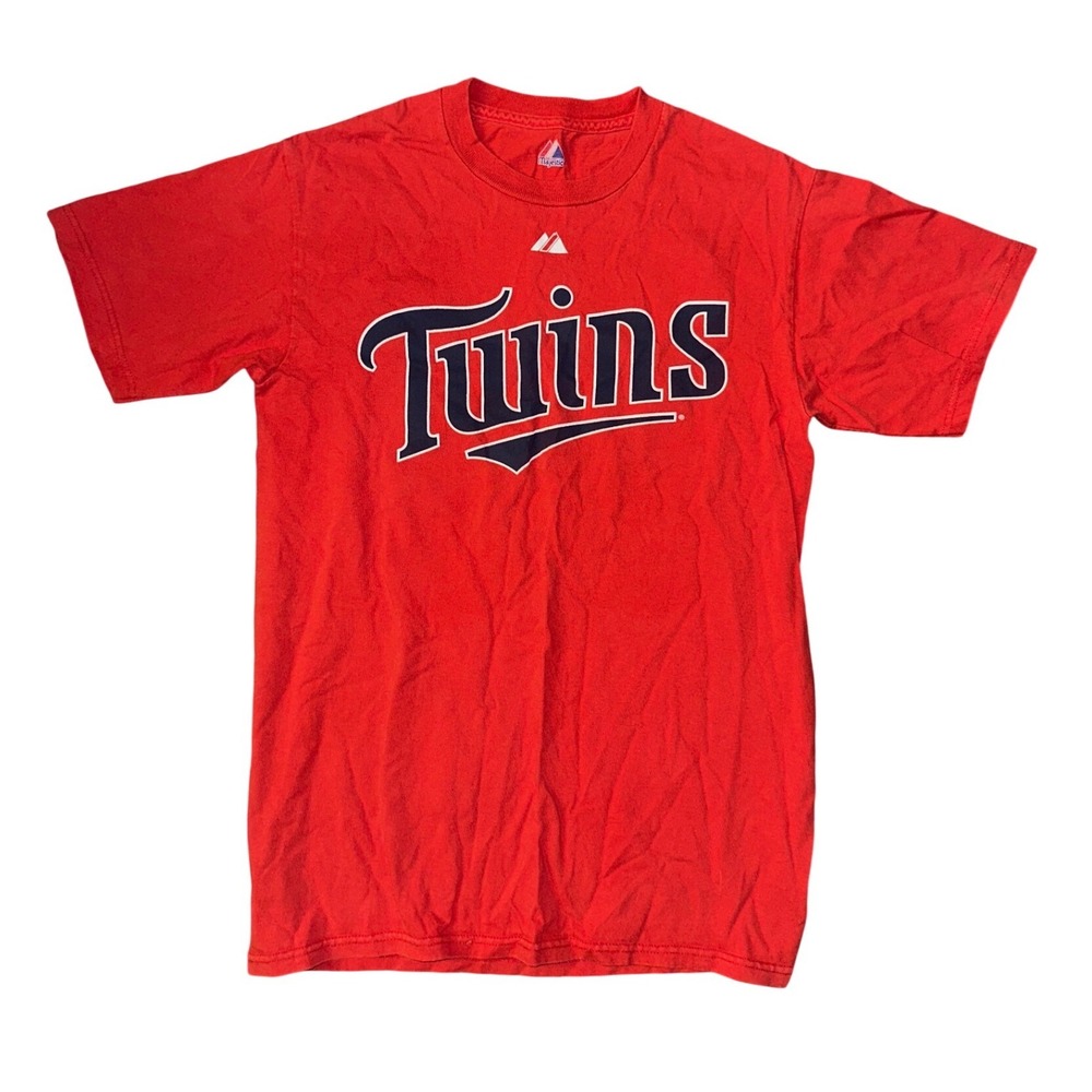 Majestic Minnesota Twins Justin Morneau 33 Red MLB Graphic T-Shirt Mens Small